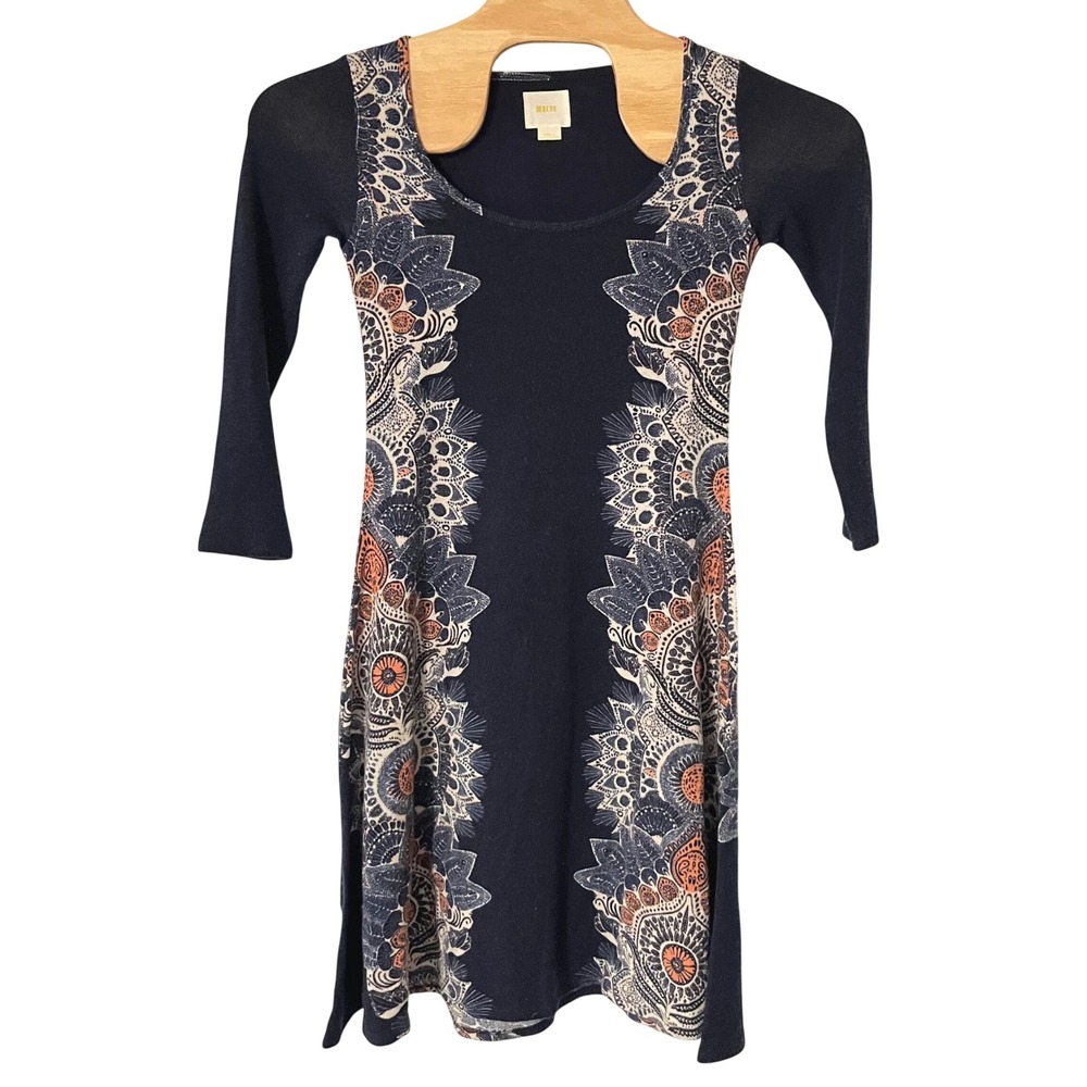 Maeve Anthropologie Navy Blue Mandala Paisley‎ Knit Shift Dress Womens Small